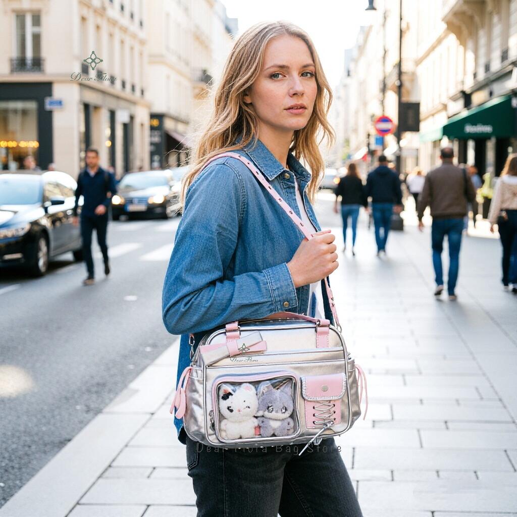 Neuer Y2K Süßer Itabag Comic-Ausstellung Rucksack mit großem Fassungsvermögen Süßes Mädchen Transparente Umhängetasche DIY Abzeichen Display Umhängetasche
