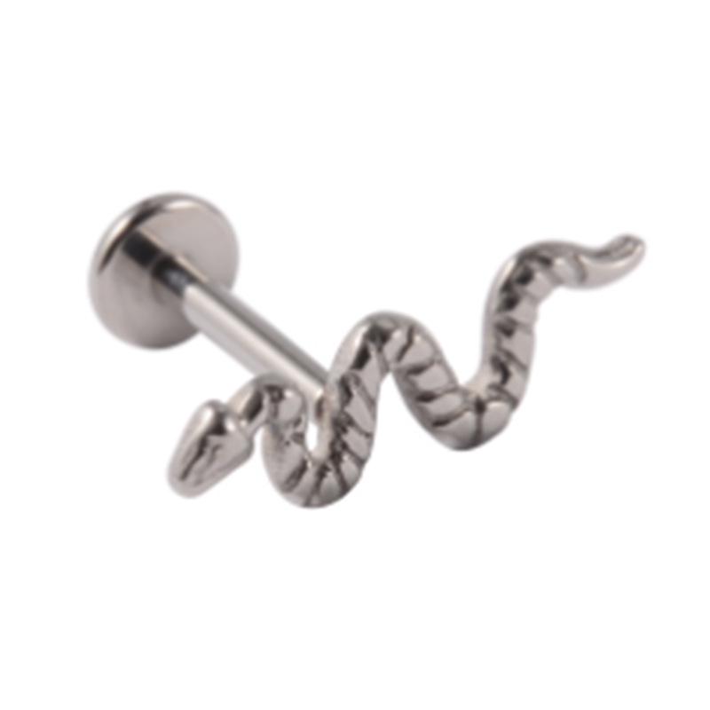 G23 Titanium Snake-Shape Lip & Ear Stud Set: Small T-Shape Pin with Curved Snake Design