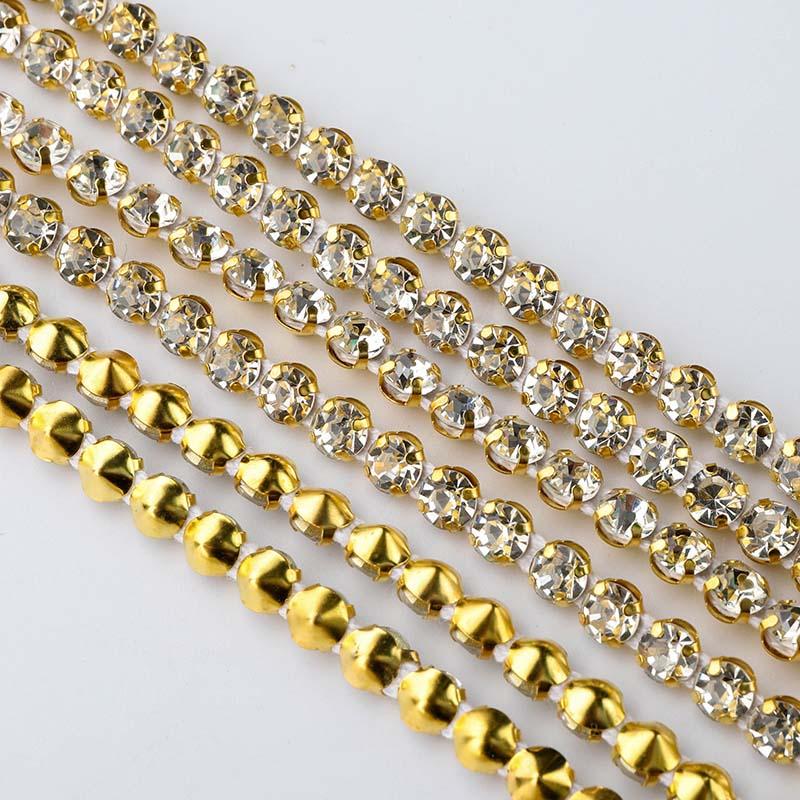 Wholesales Glass Pointback Rhinestone Chain Roll Trimming Crystal Ribbon for Garment Accessories for Shoes Boots Decoration