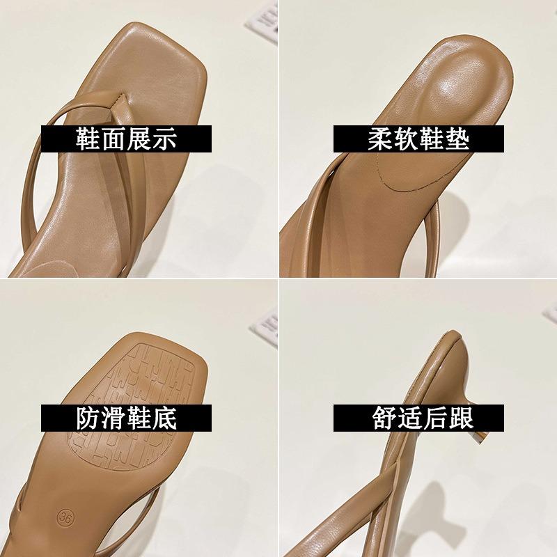 Pinch feet casual herringbone cool slippers women's summer new large size stiletto sandals