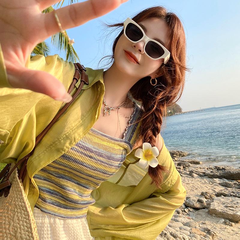 

Women s Summer Striped Knit Vest: Black Edge Suspender Design M океан синий
