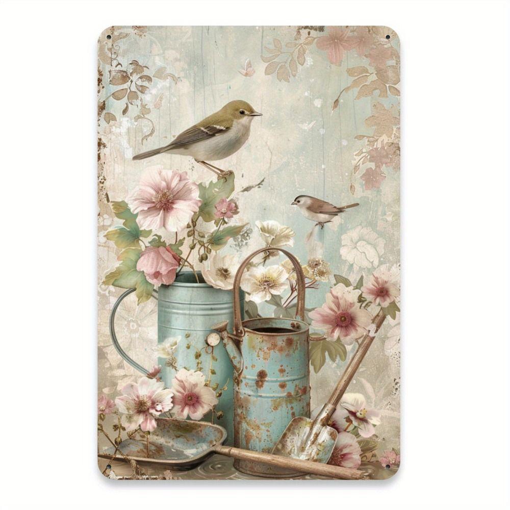 Vintage Metal Flower Wall Art Poster, 20x30cm Decorative Home Garden Sign
