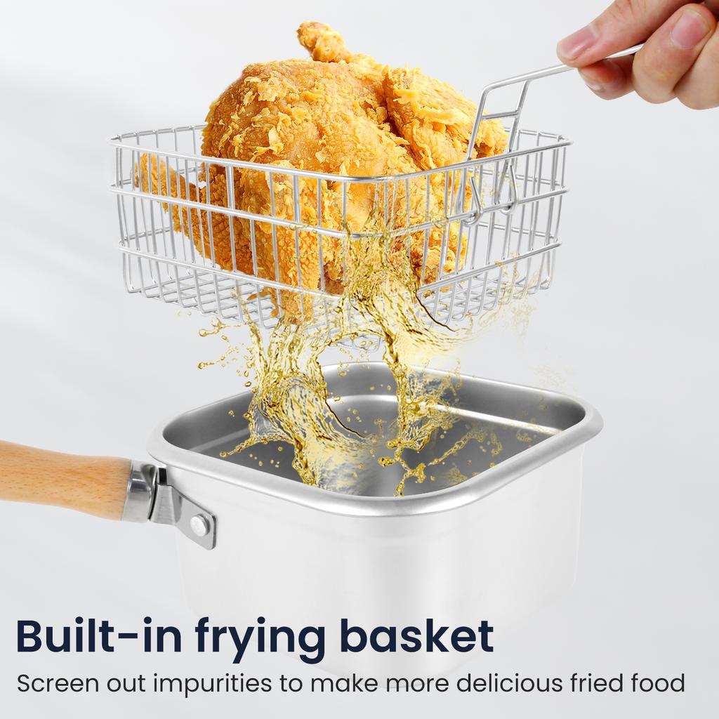 Multifunktionaler Fritteusentopf Edelstahl Bratpfanne mit Korb und Griff Tragbare Quadratische Fritteusen für die Küche