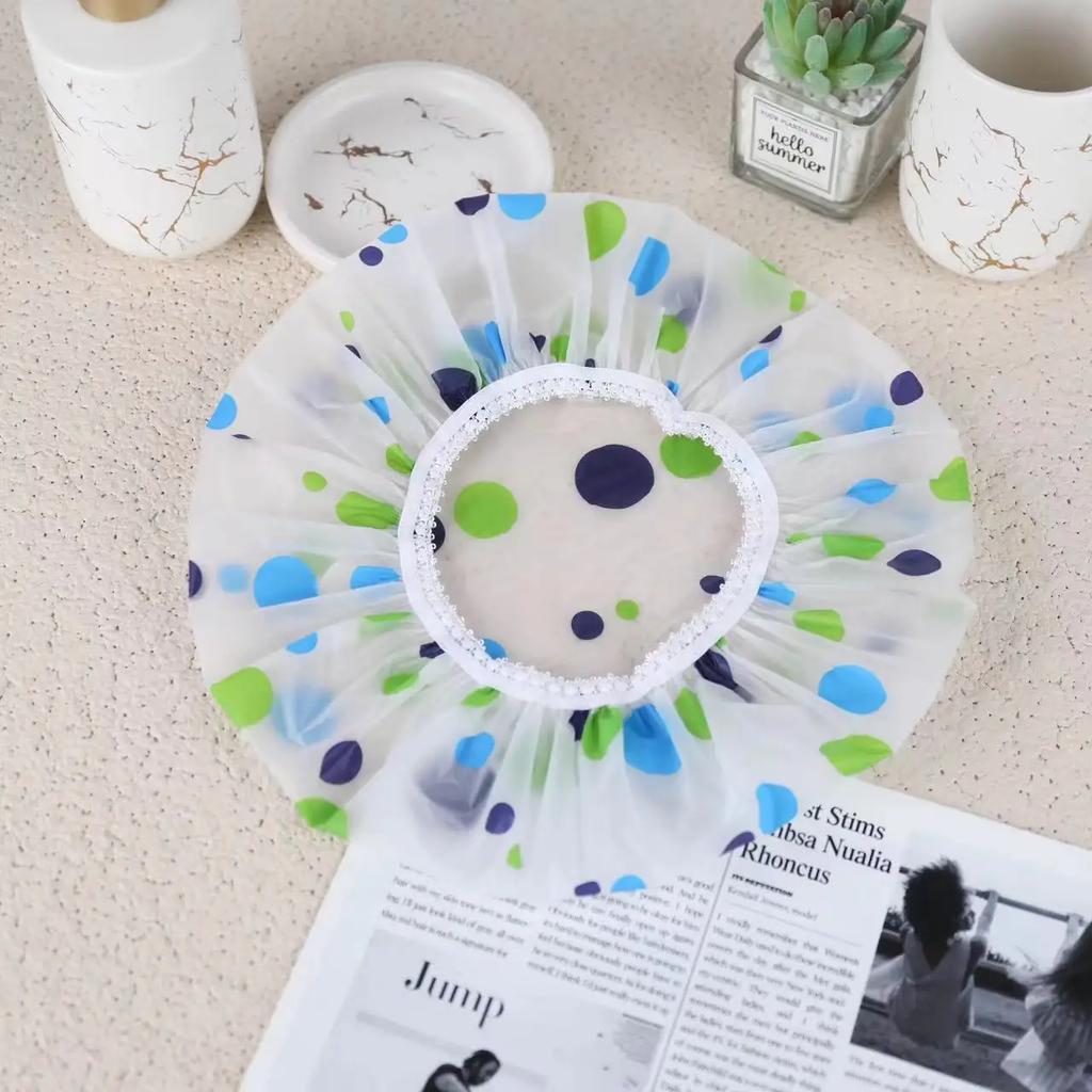 1PC Reusable PE Shower Cap - Adjustable Printed Design with Elastic Band for Spa Salon & Kitchen Oil Fume Protection Shower Cap