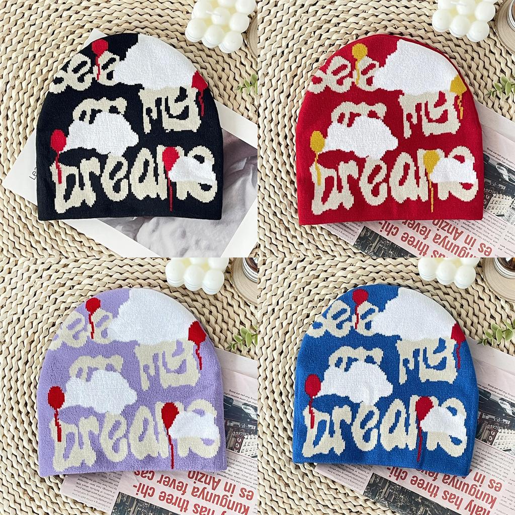 Knitted Hat With Cloud Pattern For Autumn Winter Outdoor Warmth And Casual Style