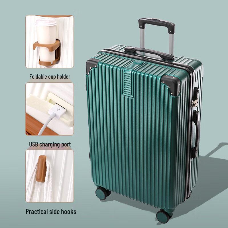HANDUNYOU Durable Aluminum Frame Luggage with USB & Cup Holder