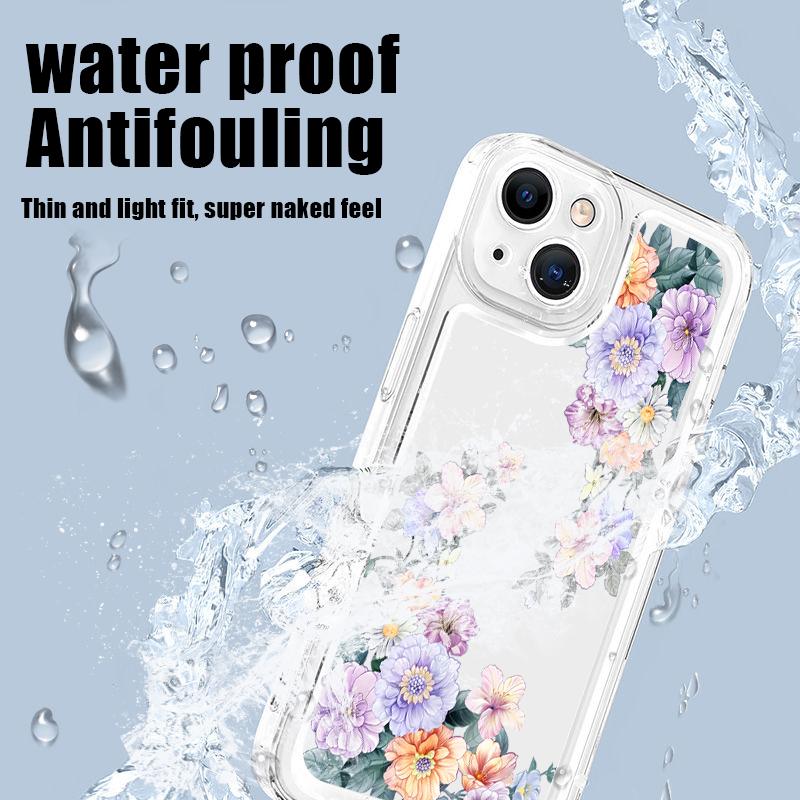 Carcasă transparentă din silicon moale, rezistentă la șocuri, pentru iPhone 16 Pro 15 Plus 14 Pro Max 13 12 11 XR XS 8 7, cu imprimeu floral, pentru lentilă, transparentă, rezistentă la șocuri