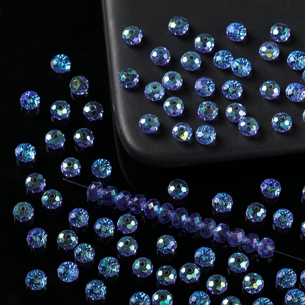50pcs AB Color Glass Faceted Flat Round Beads Spacer Loose Beads for DIY Necklace Bracelet Earring Jewelry Making Accessories