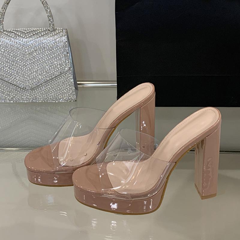 

Мода Liyke Летние туфли с квадратным носком, толстый высокий каблук 12 см, туфли на платформе, женские массивные сандалии, прозрачная обувь из ПВХ, женская обувь Zapatos Mujer 35 абрикосовый