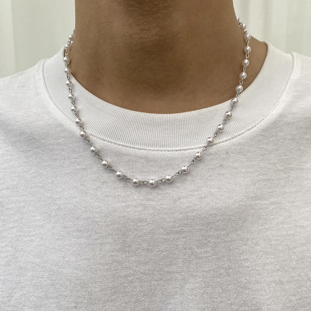 Small Imitation Pearl Beads Chain Short Choker Necklace for Men Trendy Beaded Chain Necklace on Neck 2026 Fashion Jewelry Collar