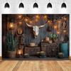 Wild West Cowboy Backdrops Rustic Barn Wood Cactus Photography Background for Rodeo Birthday Party Western Theme Decorations