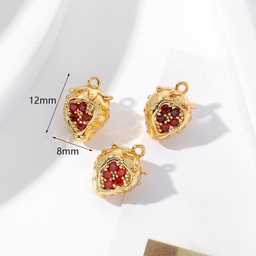 2 PCs Brass Charms 18K Gold Plated 3D Fruit Cherry Peach Strawberry Grape Pendants For Jewelry Making Necklace Bracelet DIY