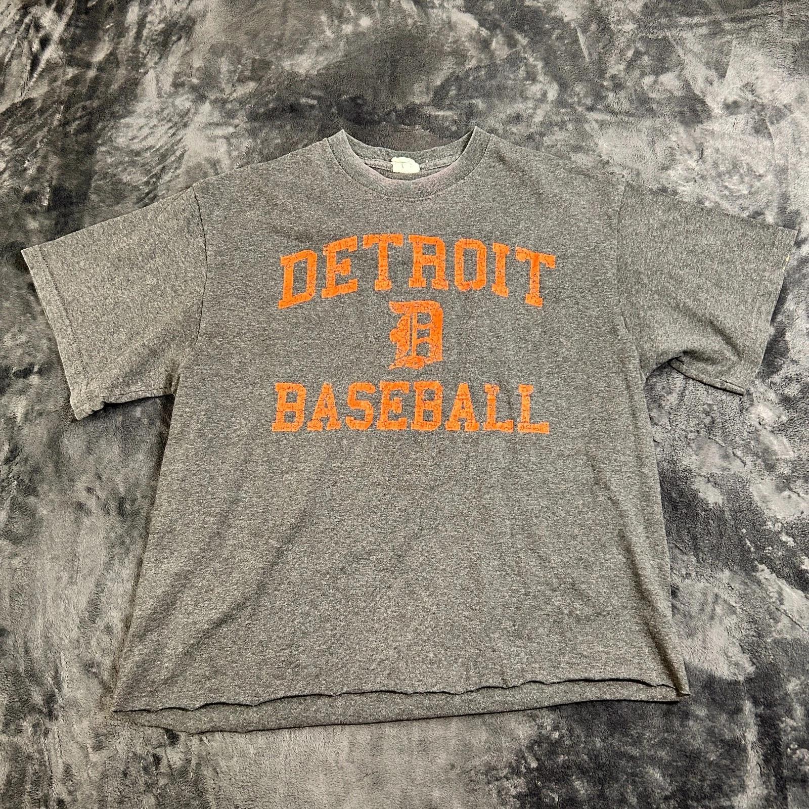 T Shirt Mens Large Gray Heathered MLB Baseball Detroit Tigers Graphic Raw Hem 3XL