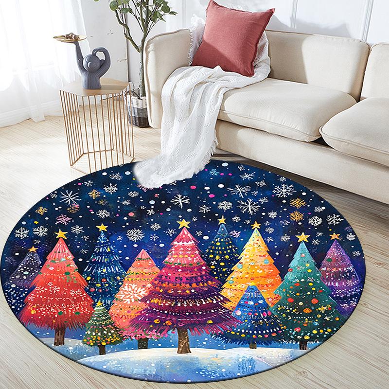 Winter Forest Round Area Rug,Carpet Rug for Living Room Bedroom Sofa Playroom Decor,Non-slip Floor Mat