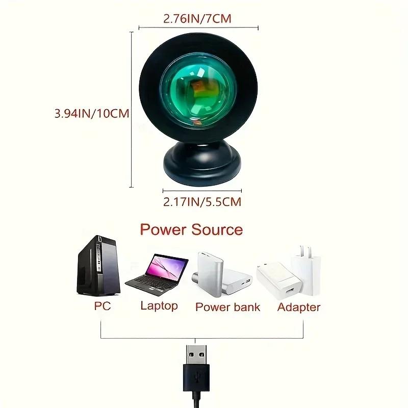 LED Sunset Projector Lamp – Mini USB Night Light with 16 Colors, Rainbow Atmosphere, Ideal for Bedroom & Wall Decoration