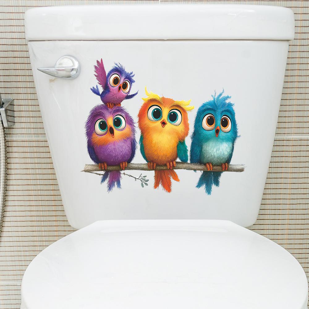 Яркая Мультяшная Сова Наклейка на Сиденье Унитаза Декор для Ванной Комнаты Съемная Водонепроницаемая Наклейка 20x24CM