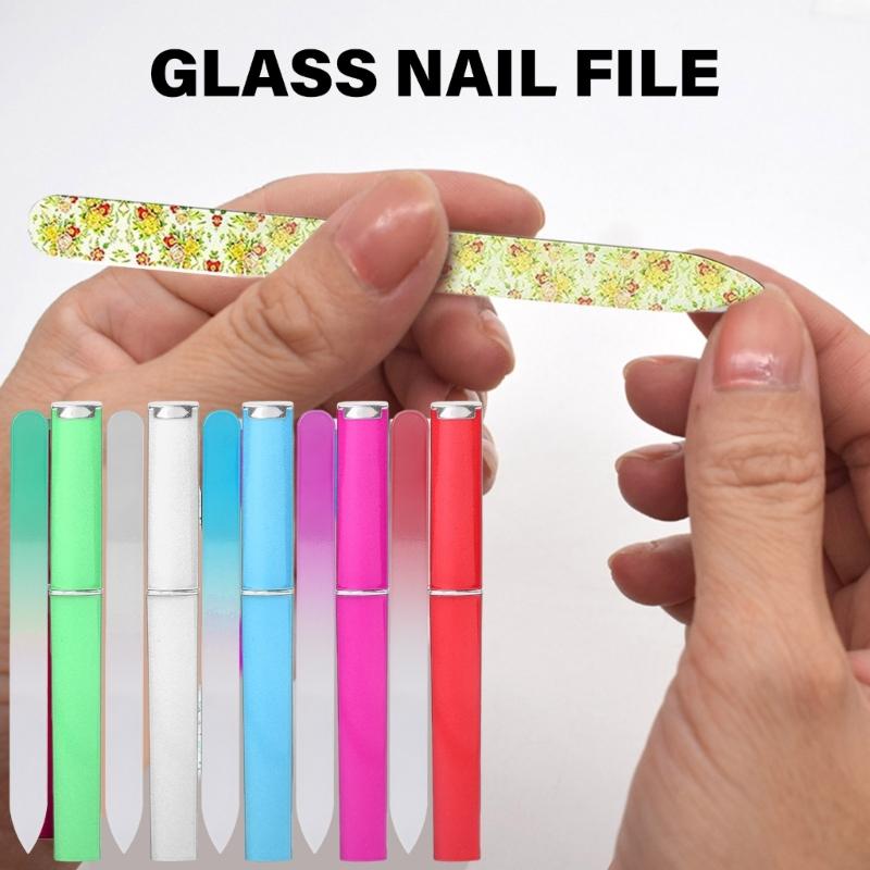 5Pcs Glass Nail File with Case Double Sided Etched Surface Files Professional Glass File Stocking Stuffers For Women