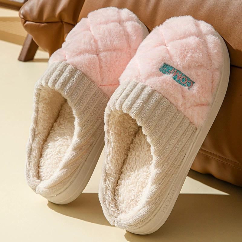 Autumn Winter Plush Cotton Slippers for Men and Women Indoor Warm Fur Home Footwear Autumn and Winter Comfort