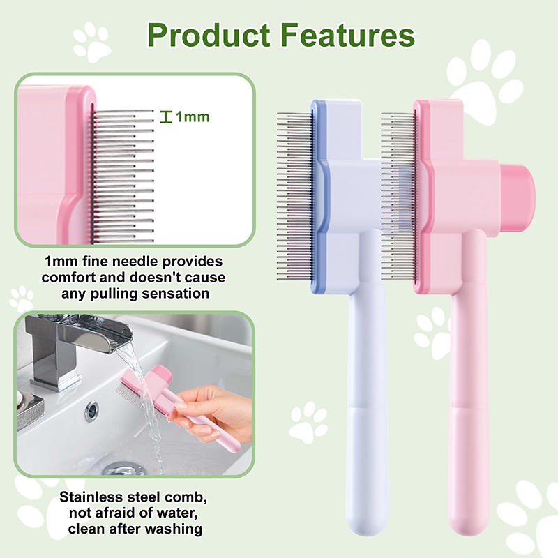 Stainless Steel Pet Deshedding Comb Fine-Tooth Rake One-Click Hair Release Flea Removal Tool For Dogs Cats