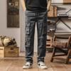 Men's Summer Men's Retro Overalls Washed Cotton Multi-bag Straight Solid Color Leggings Casual Pants