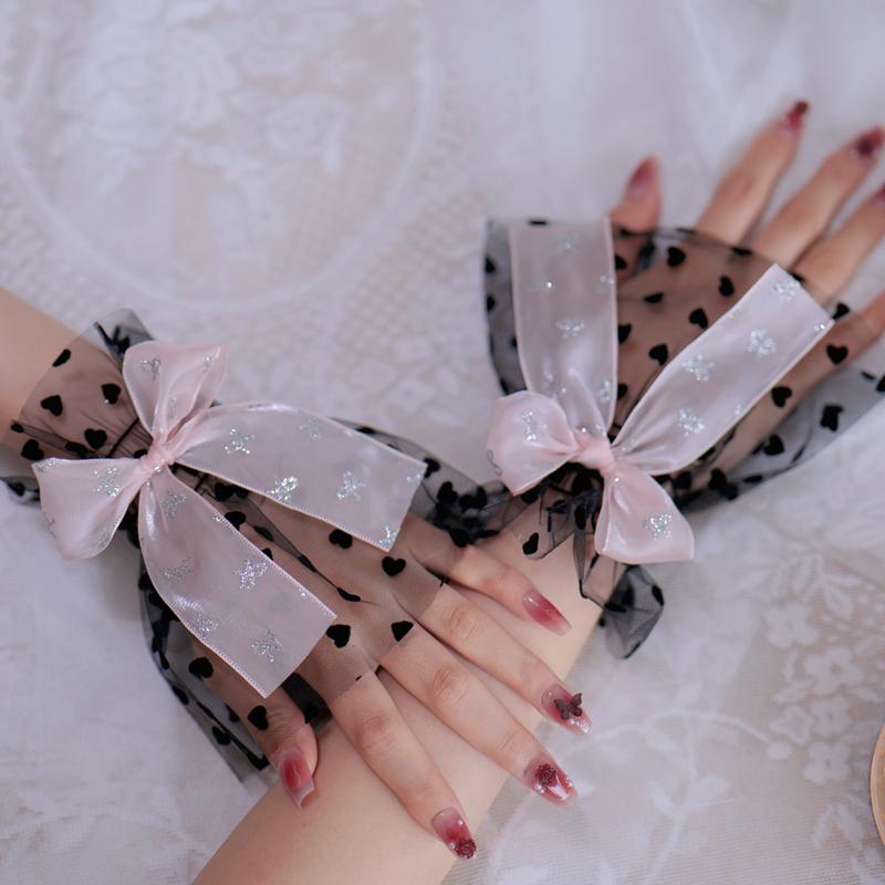 Fashion Bow Fairy Hand Decoration Fake Sleeves Sweater Short Wrist Tulle Cuffs Maid Cosplay Arm Cover Elastic Bracelet