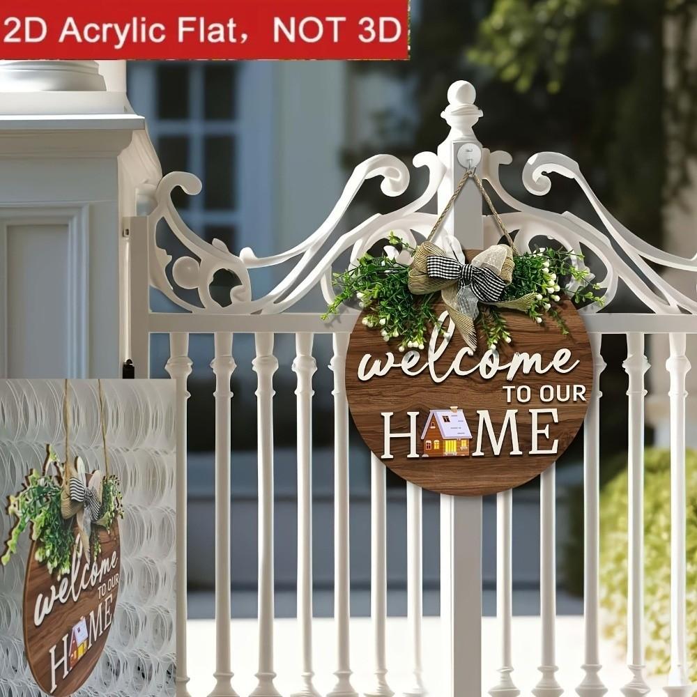 Warm Home 2D Round Welcome Sign 2D Flat Wall Sign New Hanging Wooden Board Front Door Decor