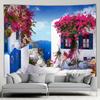 Griechenland Stadt Hippie Wandteppich Frühlingsblumen Straße Wandteppich Haus Hof Terrasse Wandbehang Kunst Wohnzimmer Wandmalerei Wandteppich