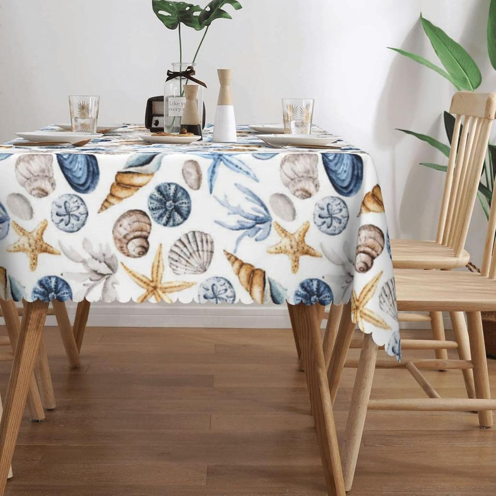 Summer Seashell Starfish Rectangle Tablecloth for Table Decor Washable Farmhouse Kitchen Dining Tablecloth Wedding Party Decor