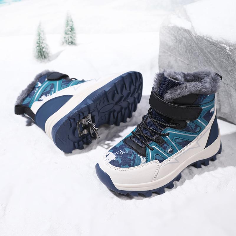 Crianças botas de neve quente crianças inverno sapatos de algodão antiderrapante neve ao ar livre quente botas de pelúcia alta superior quente calçado peludo à prova dwaterproof água tênis quentes