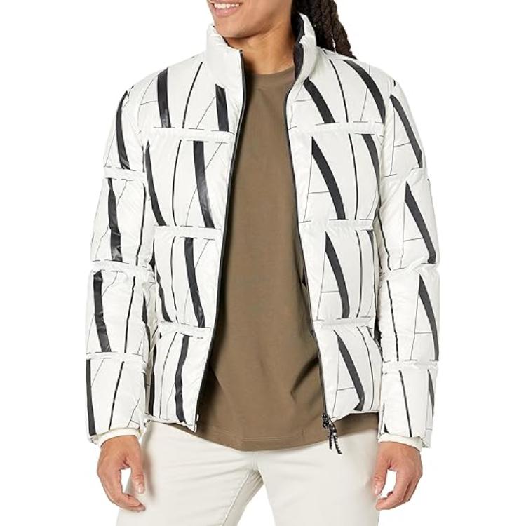 Armani Exchange FW22 Letter Logo Print Zipper Stand Collar Fitted Regular Long Sleeve Down Jacket Men Outerwear White 8NZBP8-ZNULZ-21BE