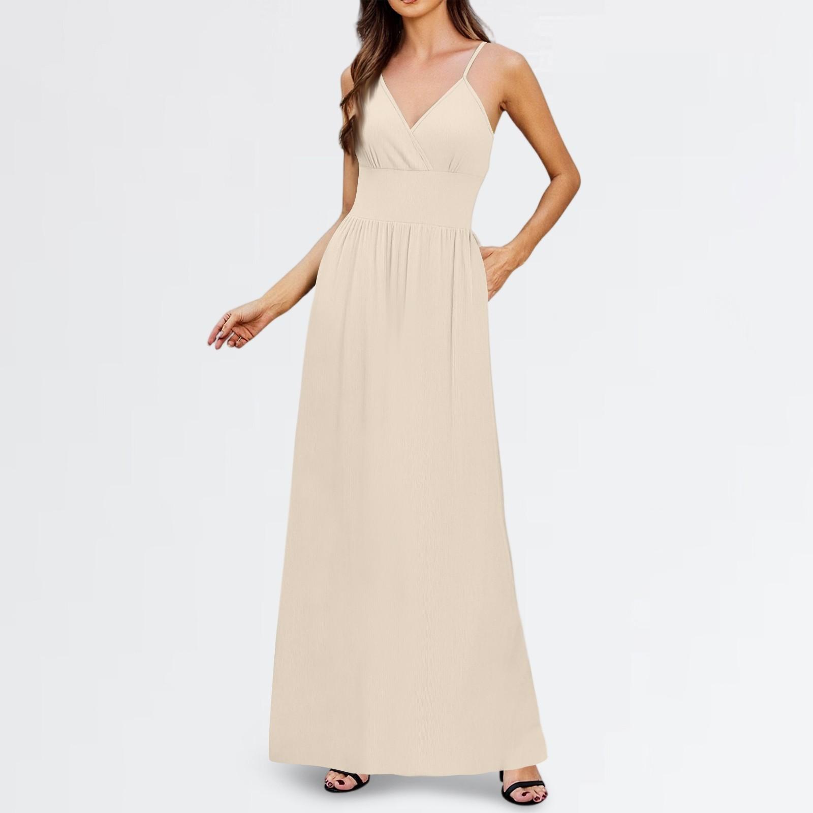 

Женское повседневное регулируемые бретели без рукавов летнее милое удобное платье с карманами XL бежевый