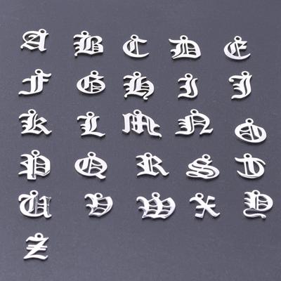 6pcs/Lot Old English Letters Charm Stainless Steel Charms For Jewelry Making Supplies Metal 26 Alphabet A-Z Pendant DIY Bracelet