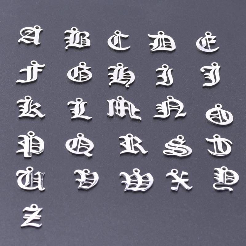 6pcs/Lot Old English Letters Charm Stainless Steel Charms For Jewelry Making Supplies Metal 26 Alphabet A-Z Pendant DIY Bracelet