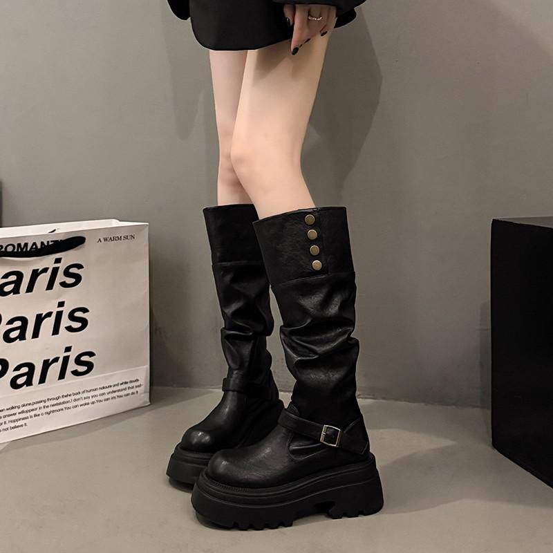 Boots women's boots 2025 new autumn trend retro handsome small thick sole heightening British style knight boots
