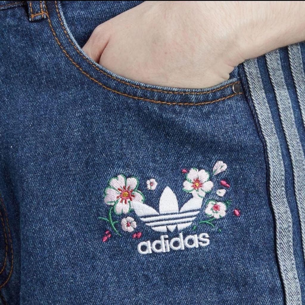 [USED] Extremely Rare, Sold-out Adidas Three Stripes Denim Pants, Navy Blue Sky Blue, Light Blue, Size S