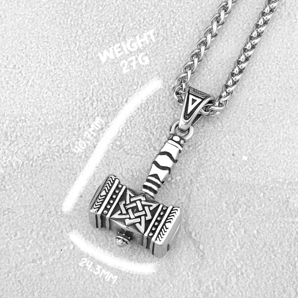 Vintage Thor Hammer Pendant Necklace for Men Stainless Steel Mjolnir Viking Jewelry with Celtics Knot Chain