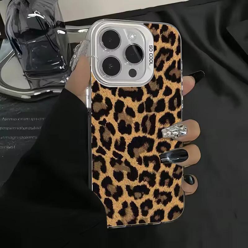 Braune Leoparden-Anti-Drop-Panzerungs-Telefonhülle für iPhone 15 Pro Max 14 13 12 11 Pro X XR XS 7 8 Plus SE Linsenschutz-Beschichtungsabdeckung