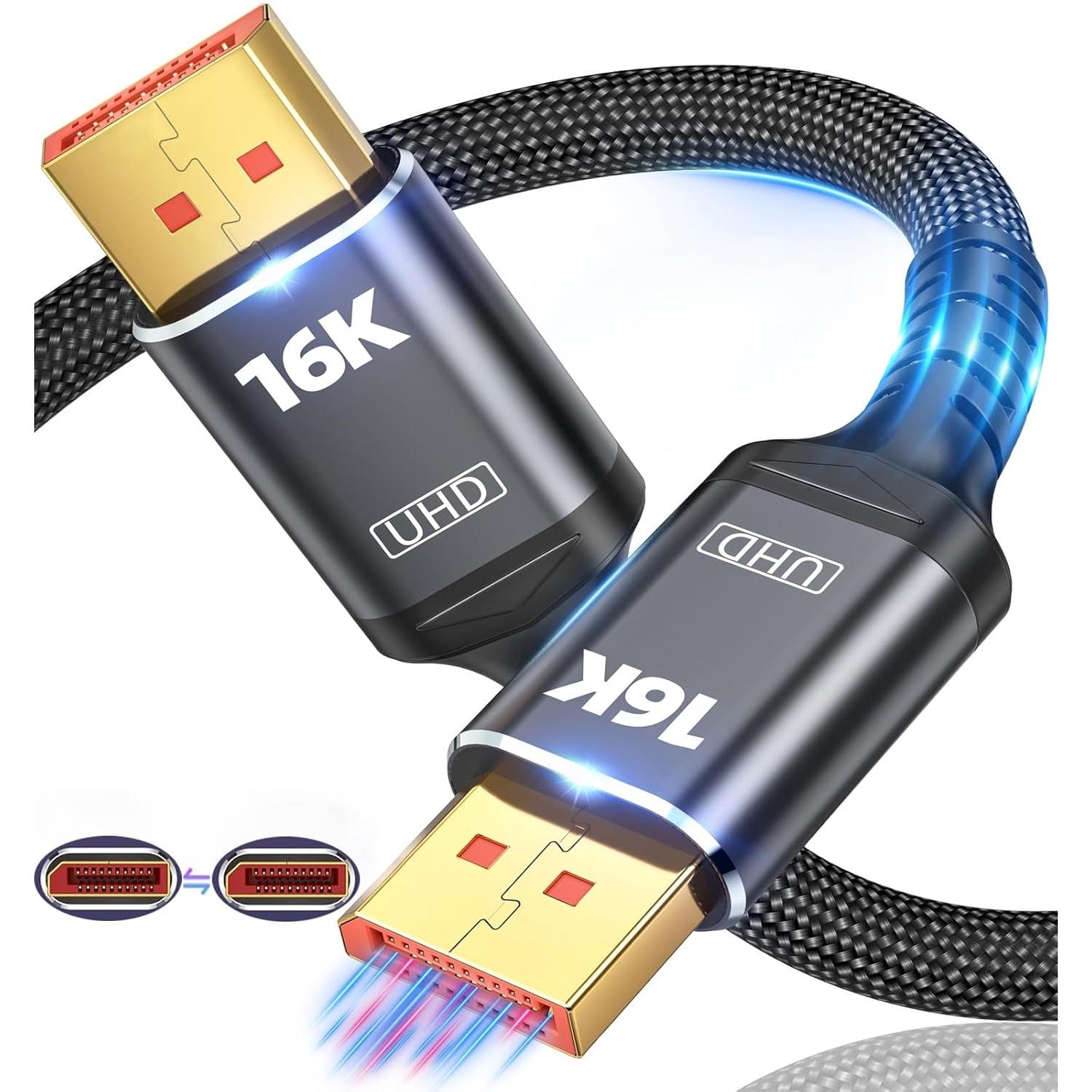 

VESA Certified 16K Displayport Cable 2.1 DP 2.1 Cable 16K@60Hz, 8K@120Hz Support 80Gbps HDR, HDCP DSC 1.2a For G-Sync Gaming Monitor 4090 7900xtx 1M