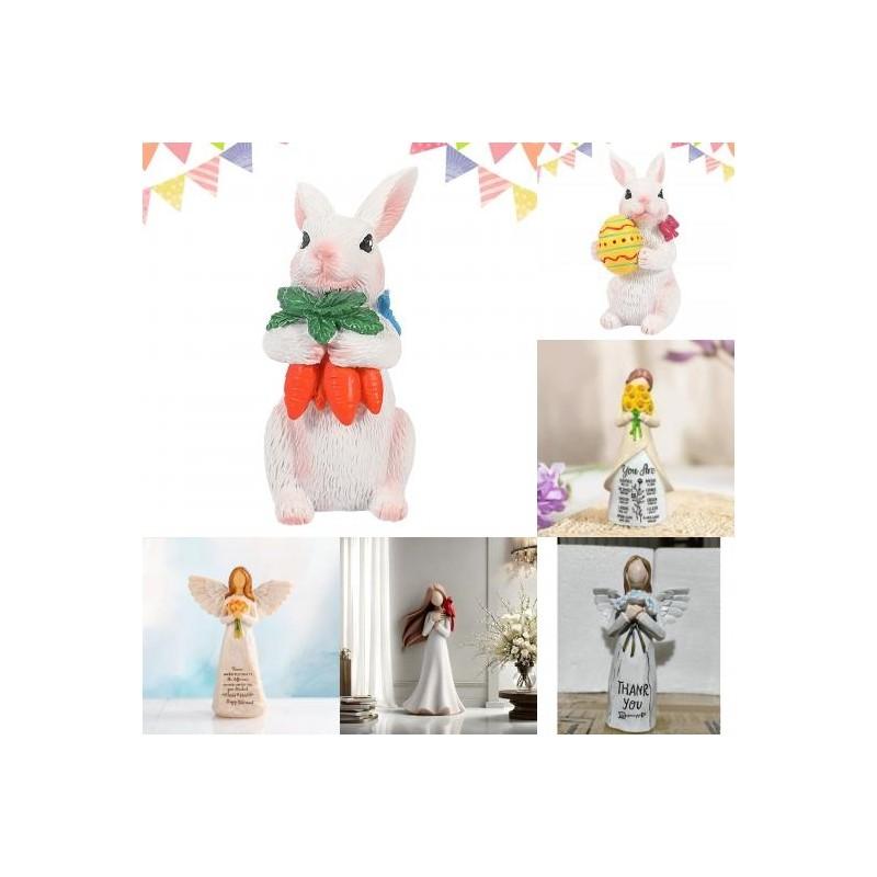 Easter Rabbit Resin Craft With Angel And Sunflower For Gift And Home Decor