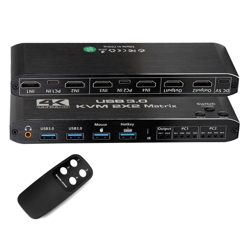 

K3-1 Матричний HDMI-перемикач 2x2 KVM 4K 60 Гц USB 3.0 Розширювач дисплея для двох екранів для ПК Домашнього кінотеатру As Shown A