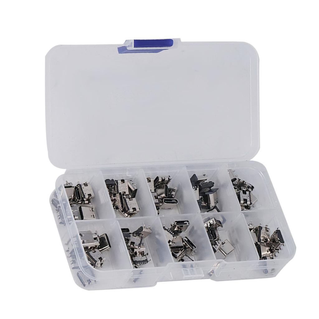 100Pcs TYPE C USB Female Plug Connector Jack Solder Repair Replacement Adapter Assortment Set