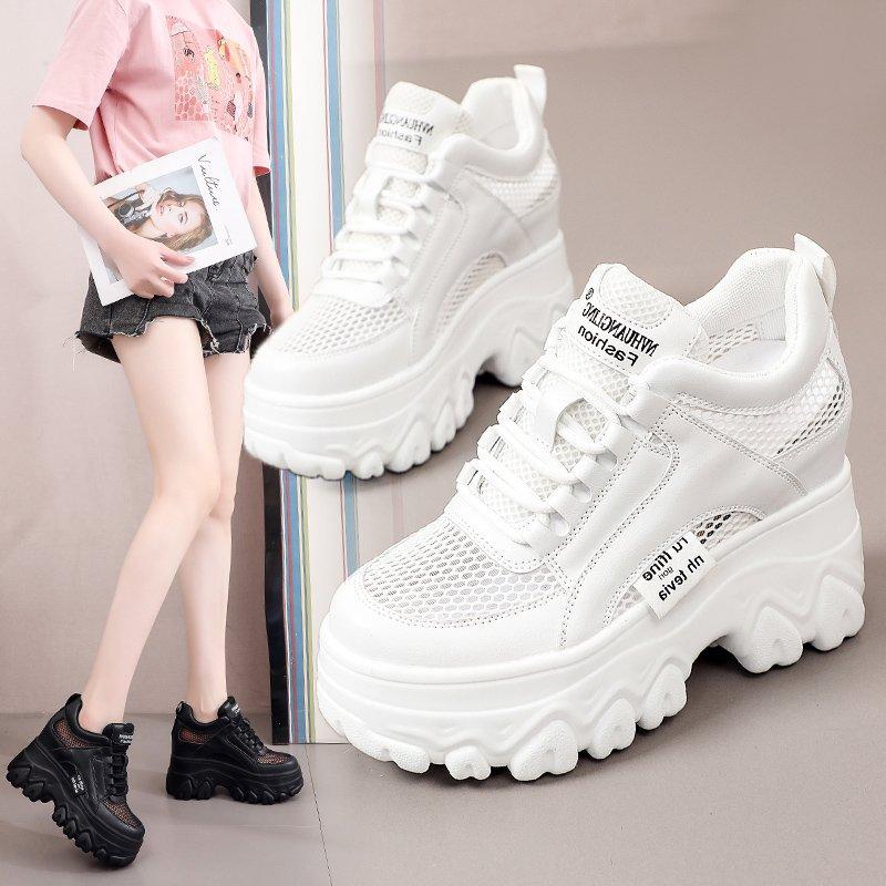 Height-enhancing Shoes for Women, Old Shoes, Breathable Summer Mesh Shoes, Casual Platform Shoes, White Shoes