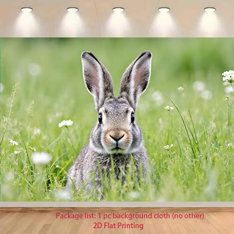 2D Nature Rabbit Backdrop 2D Flat Print Wild Bunny in Spring Meadow Photography Background 47.2x31.5inch/120*80cm