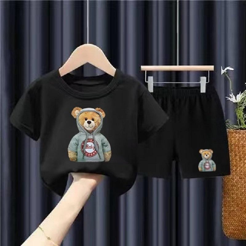 

Летний комплект одежды для маленьких девочек, детские футболки и шорты с рисунком медведя для мальчиков, костюм из 2 предметов, детские модные спортивные костюмы с верхом и низом 160CM