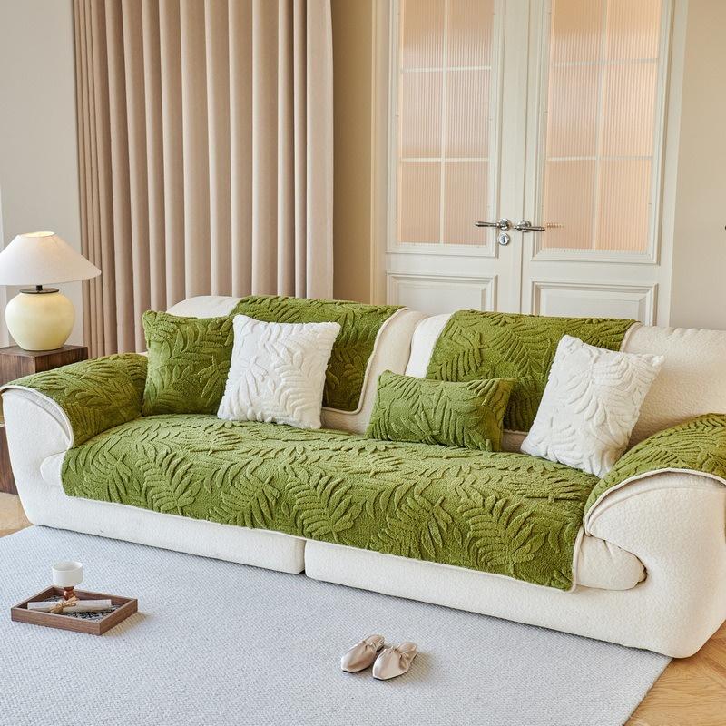 1PC Warm Plush Sofa Cover Nordic Leaves Jacquard Winter Sofa Towel Covers Non-slip Universal Couch Slipcovers for Living Room