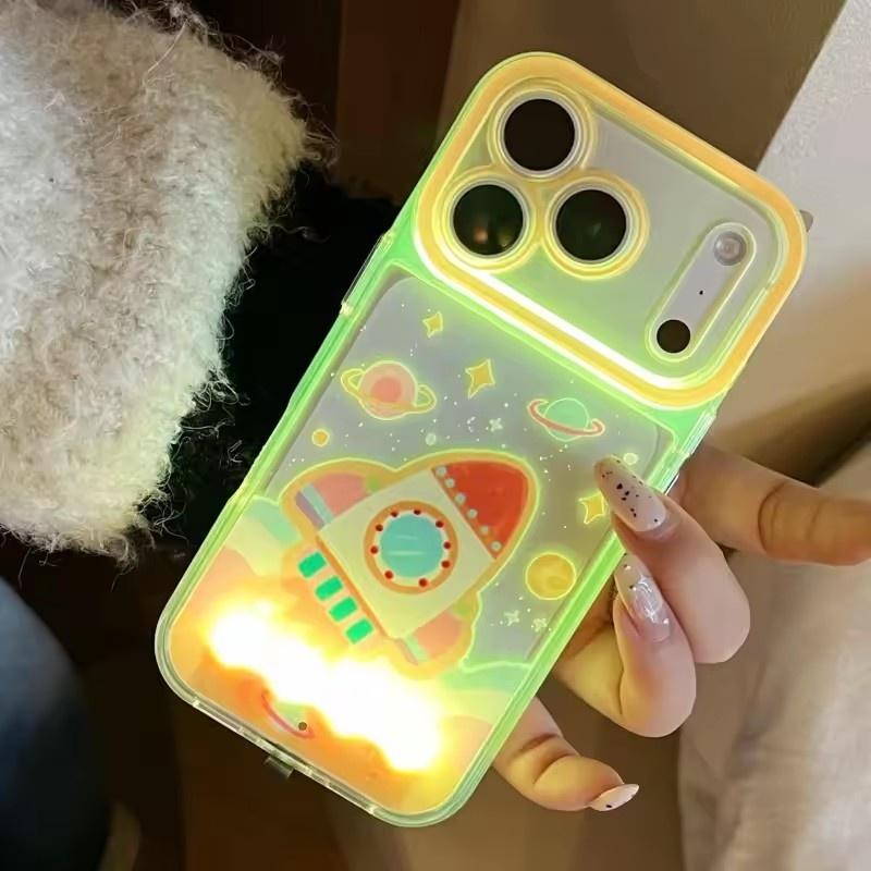 Illuminating call lights, flying saucer rocket phone cases suitable for iPhone 17 17Air 16 15 14 13 12 11 Promax XSMAX XR X