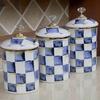 Pote de Armazenamento Ornamento Clássico Retrô Europeu Tabuleiro de Xadrez Porcelana Esmaltada Recipientes de Cozinha Potes de Armazenamento de Chá Café Açúcar