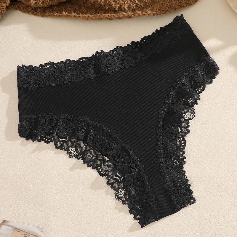 Women‘s Cotton Fabric Panties Sexy Lace Trim High Waist Underwear Solid Color Breathable Bikini Briefs Female Sexy Lingerie New