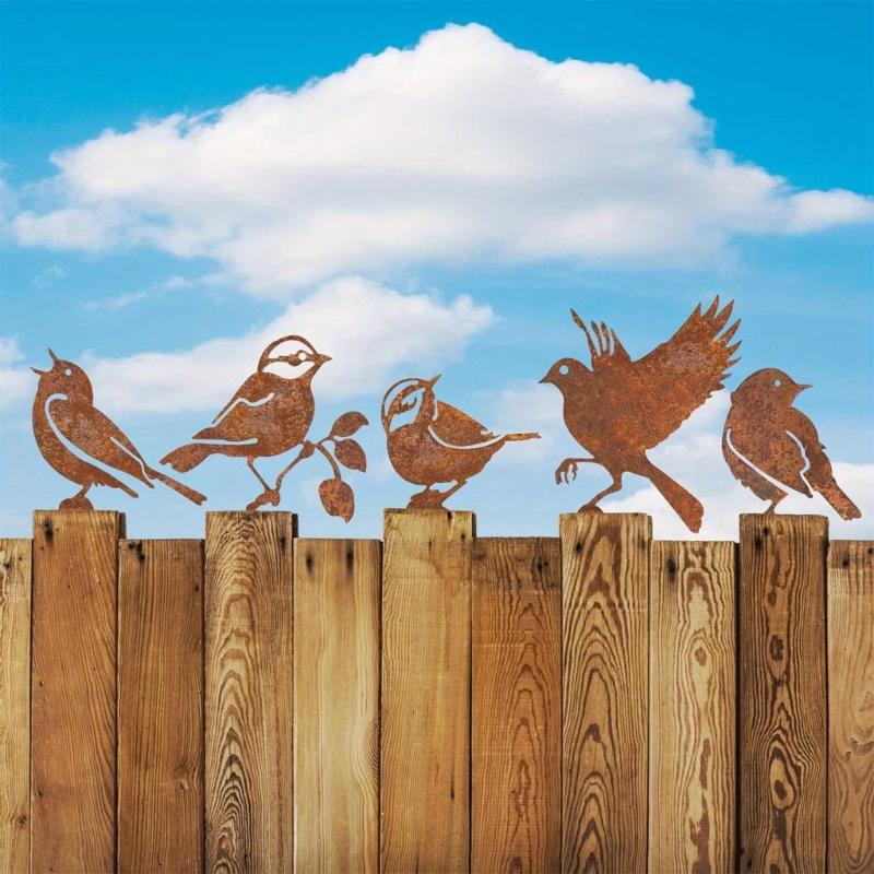 5 Antique Weathered Bird Statues Sculptures Outdoor Garden Ornament Unique Rusty Metal Artwork Indoor Handcrafted Art