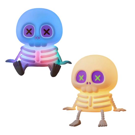 Skull Silicone Night Light with USB Charging Cute Spooky Bedside Lamp for Kids 2-Level Dimmable Soft Squeezable Fun Sensory Toy Lamp for Boys Girls